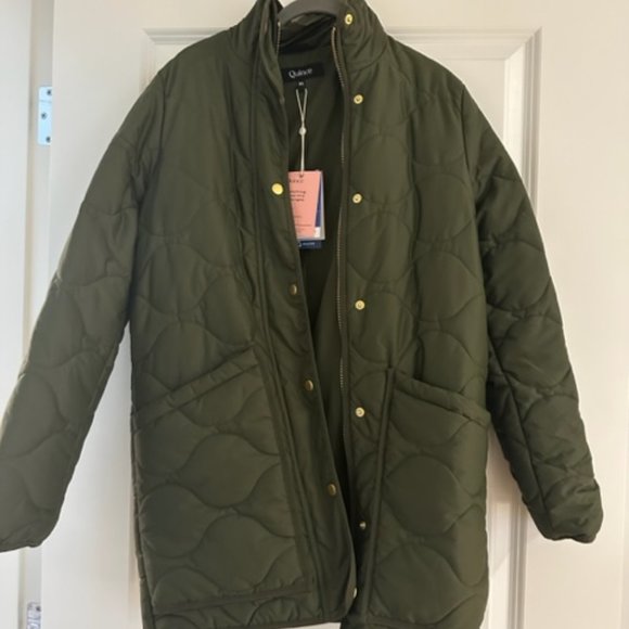 Featherless Quilted Long Puffer Jacket Quince XS in Olive - Picture 2 of 4